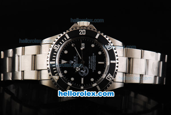 Rolex Sea-Dweller Swiss ETA 2836 Automatic Movement Full Steel with White Markers and Black Dial-Black Bezel - Click Image to Close